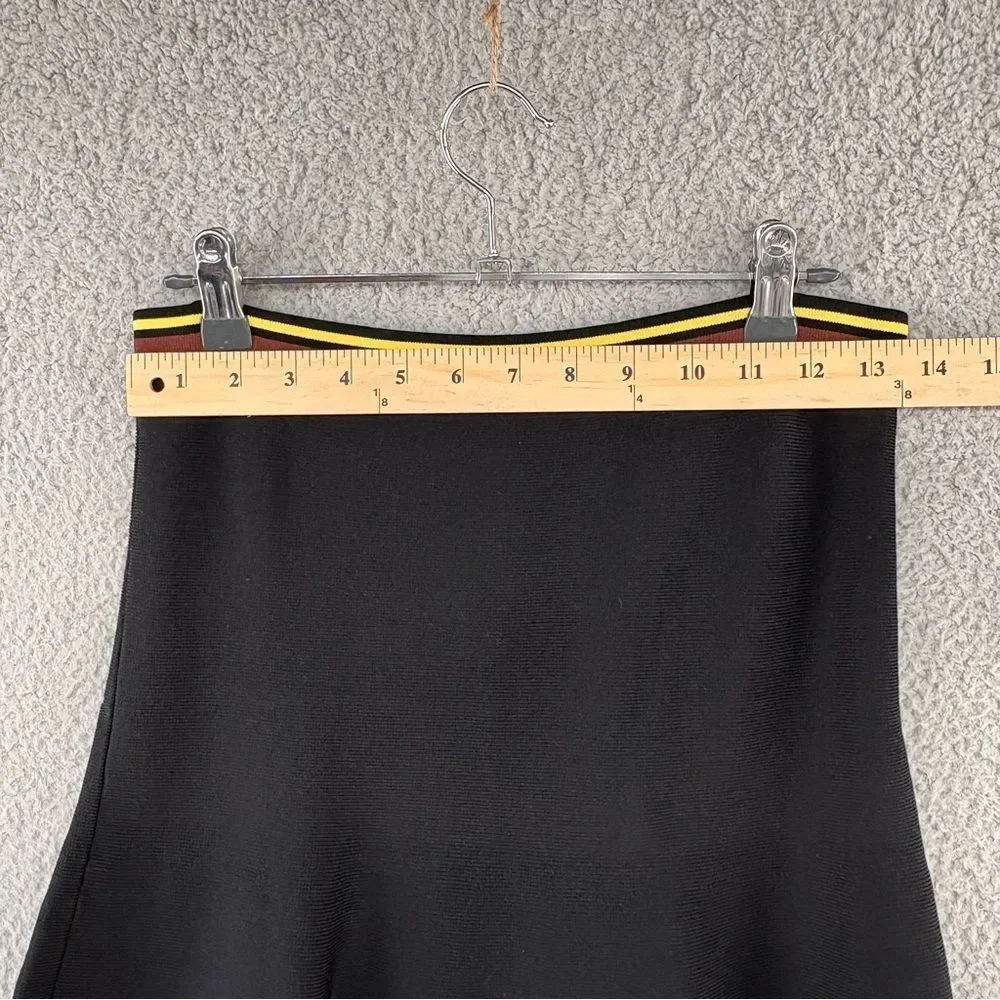Sandro Paris Black Knit Midi Flare Skirt Striped Waist Size 2